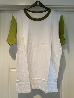 Big Bud Press White Short-Sleeve Ringer Tee with Olive Green Trim